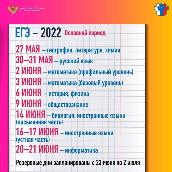 Расписание ЕГЭ-2022.